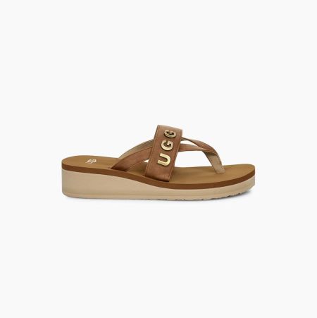 UGG Luna Logo Charm Brown Sandals for Women (RNWS84197)